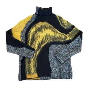 Alexander McQueen - Turtleneck Abstract Knit Sweater in Black Gray & Yellow